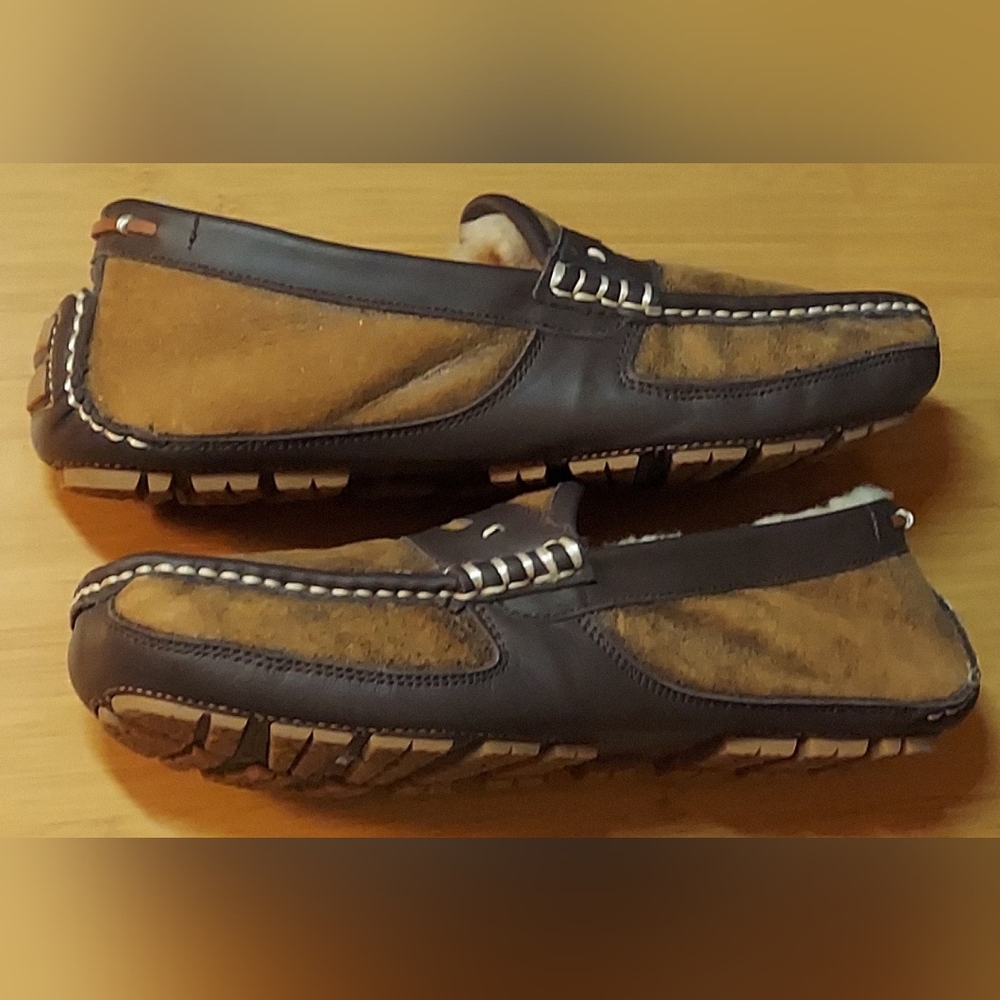 OVERLAND MEN'S DYED & TIPPED SHEEPSKIN LEATHER & FUR LINED PENNY LOAFERS SIZE 10 - Picture 9 of 16